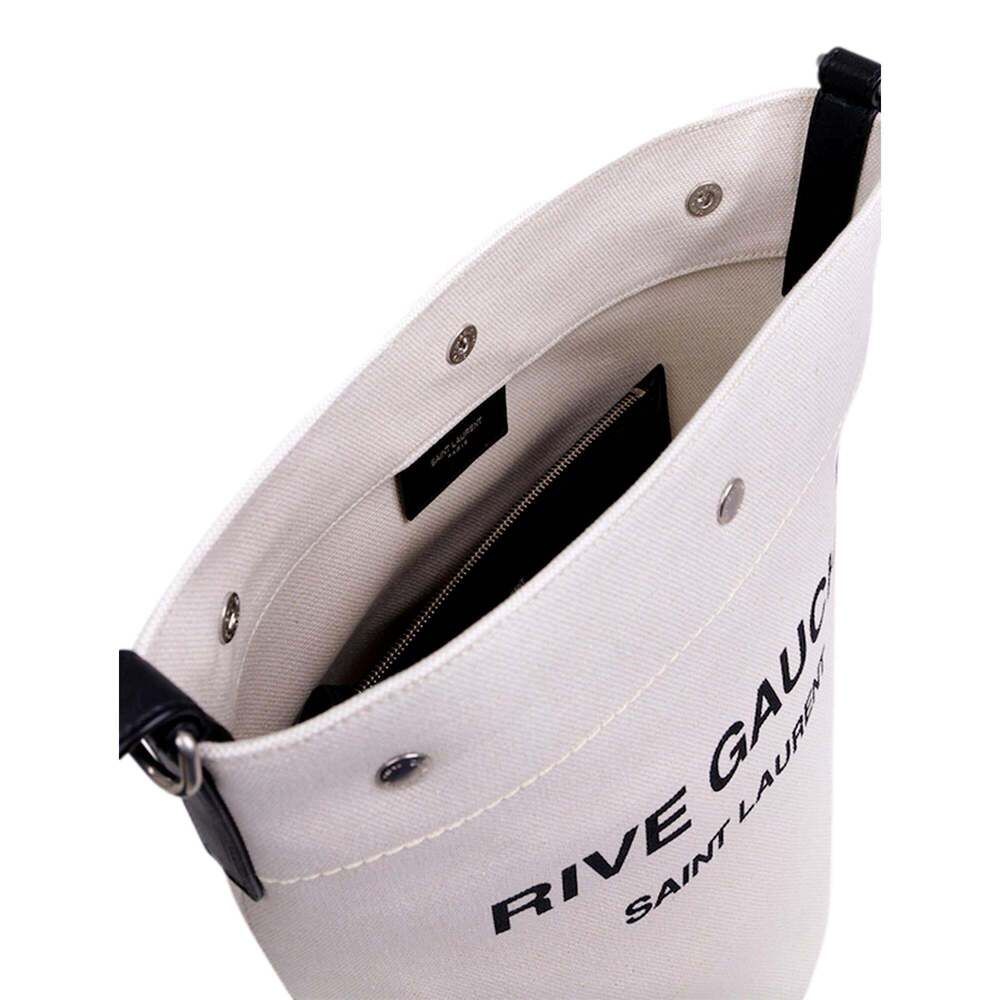 Saint Laurent Rive Gauche Black Leather Trim Linen Bucket - Picture 3 of 4